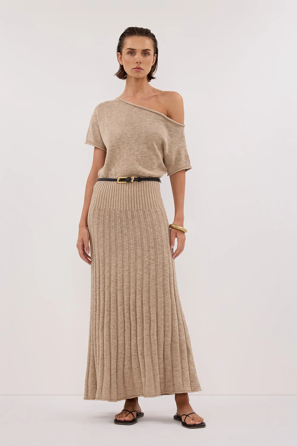 RICK NATURAL ASYM KNIT MIDI DRESS sold by Dissh