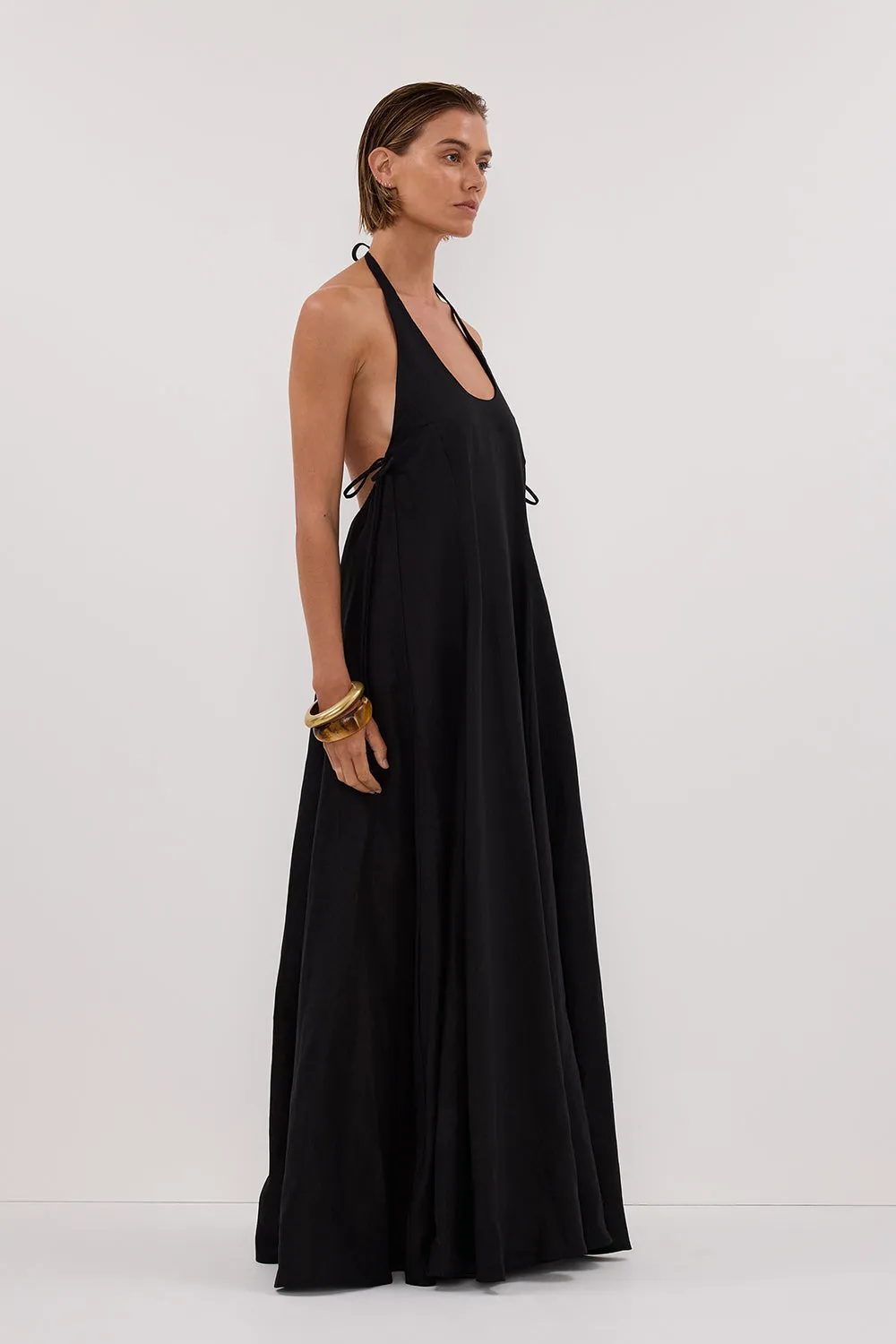 ABBY BLACK HALTER LINEN MAXI DRESS sold by Dissh product image thumbnail 3