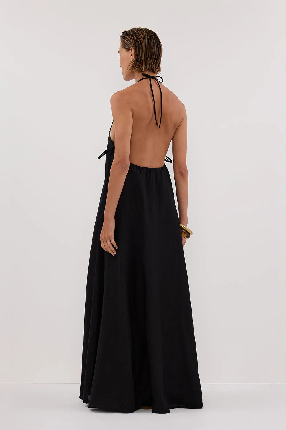 ABBY BLACK HALTER LINEN MAXI DRESS sold by Dissh product image thumbnail 4