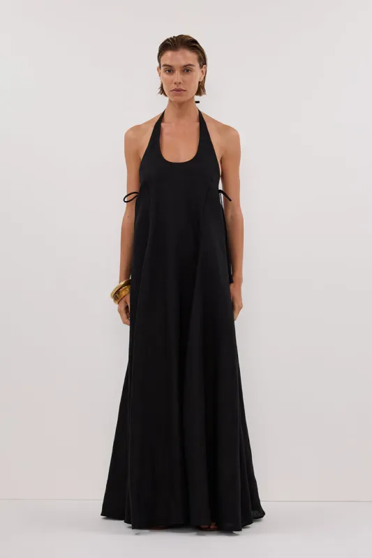 ABBY BLACK HALTER LINEN MAXI DRESS sold by Dissh