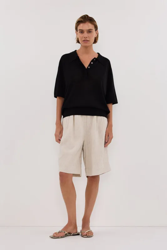 ELI BLACK POLO KNIT TOP sold by Dissh