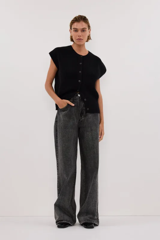 KATE BLACK KNIT VEST sold by Dissh