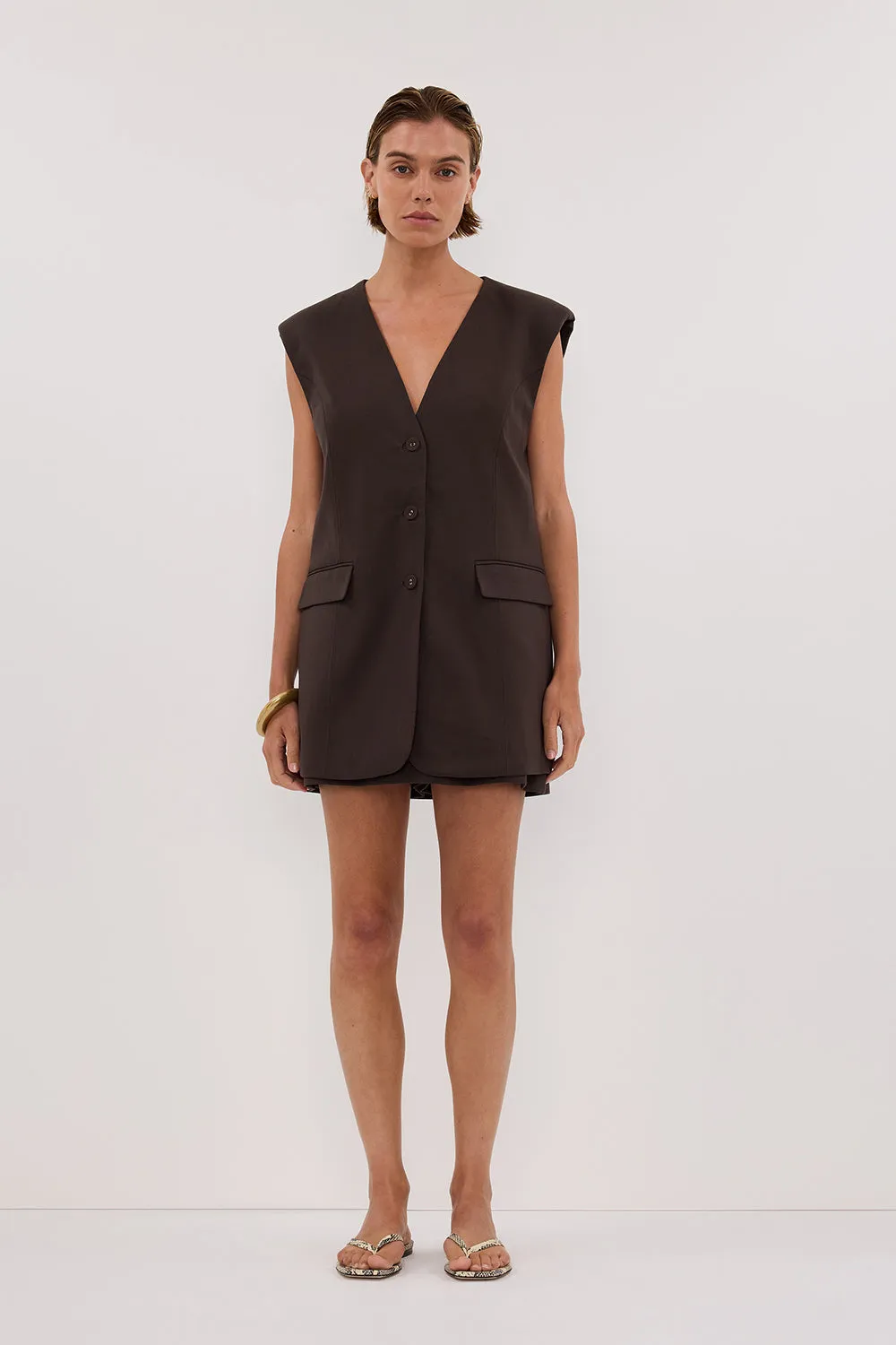 OLIVER BITTER CHOC OVERSIZED VEST sold by Dissh