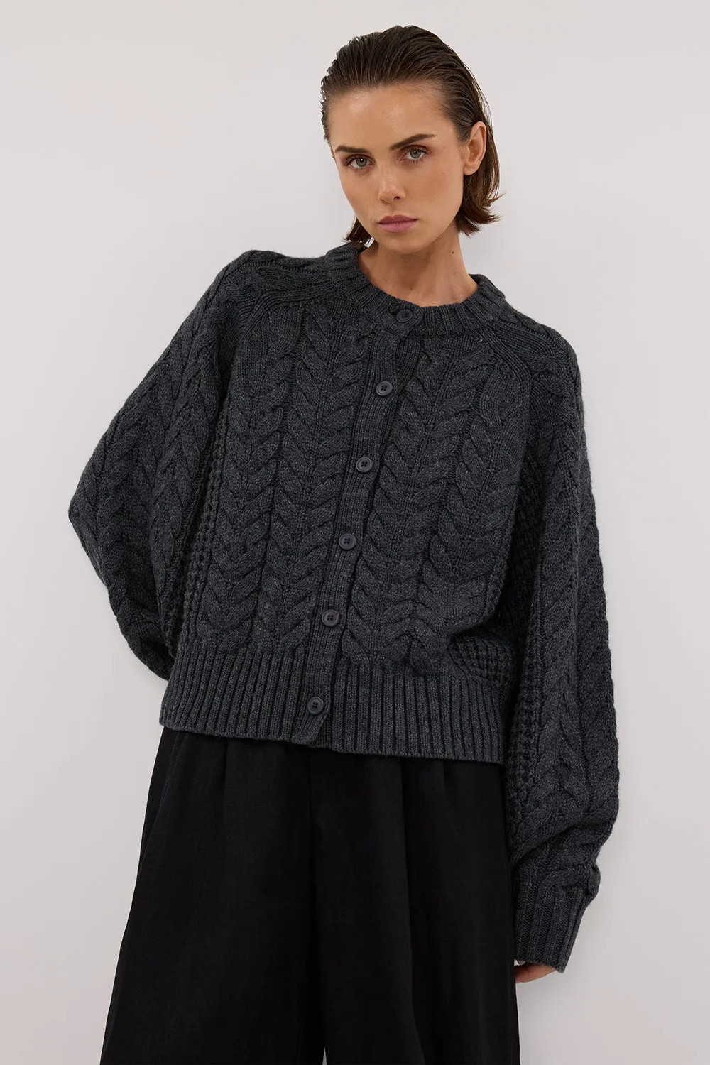 TOM CHARCOAL CABLE KNIT CARDIGAN sold by Dissh product image thumbnail 2