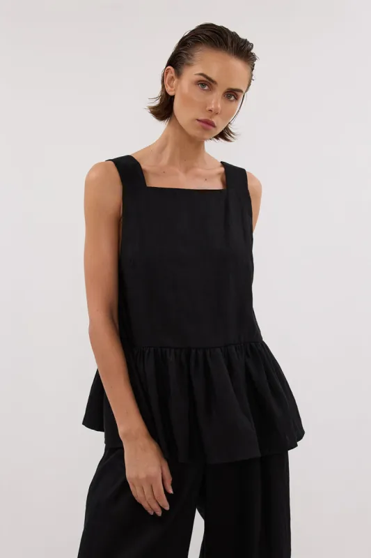 DAISY BLACK LINEN PEPLUM TOP sold by Dissh