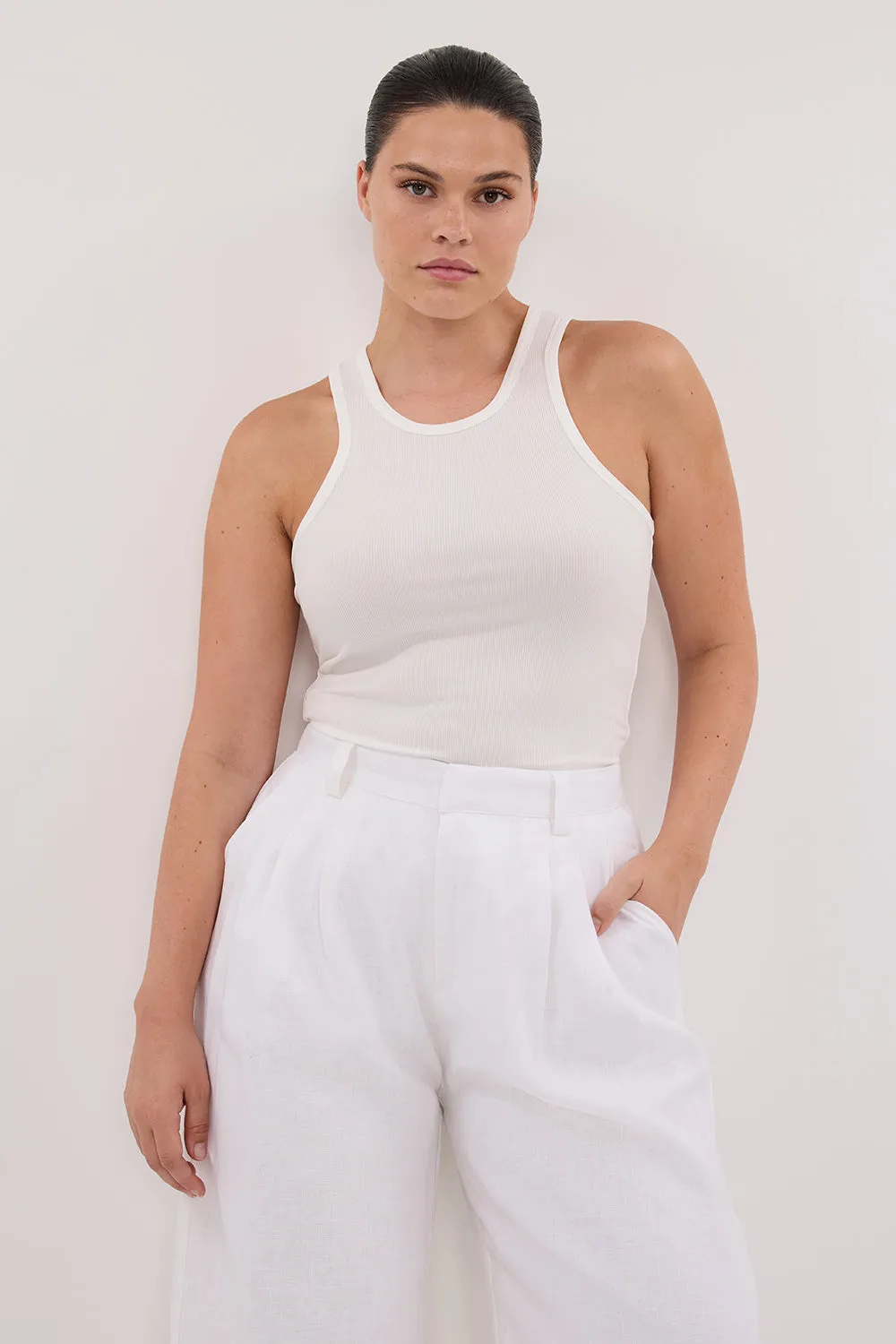 NINA WHITE RACER KNIT TANK sold by Dissh