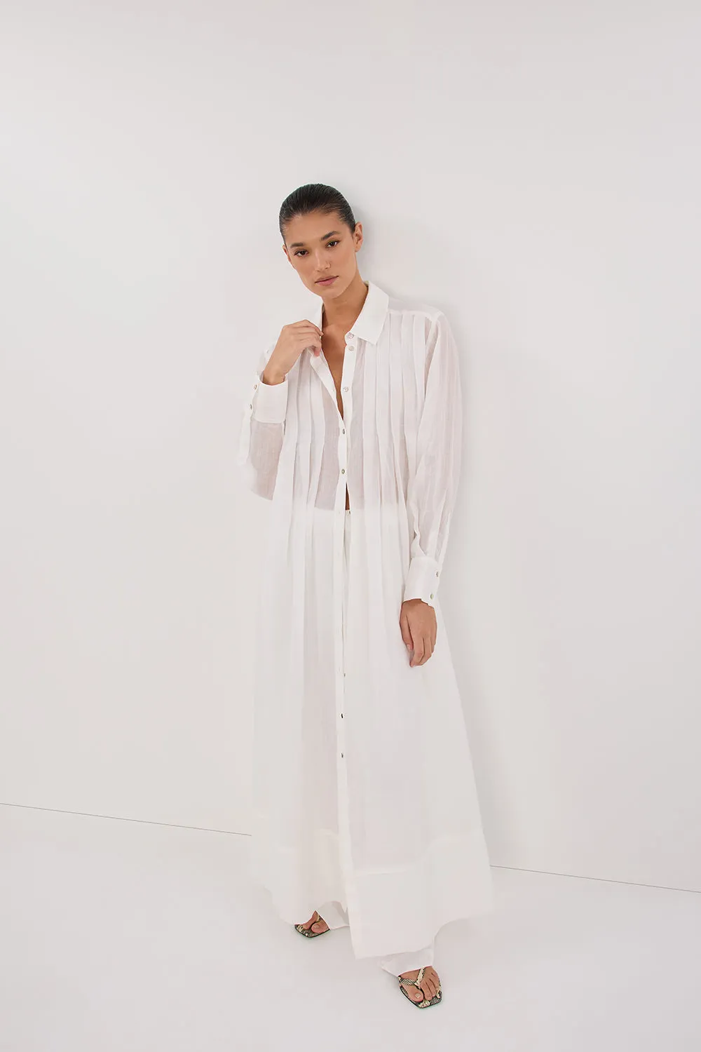 CARMEL WHITE RAMIE SHIRT DRESS sold by Dissh