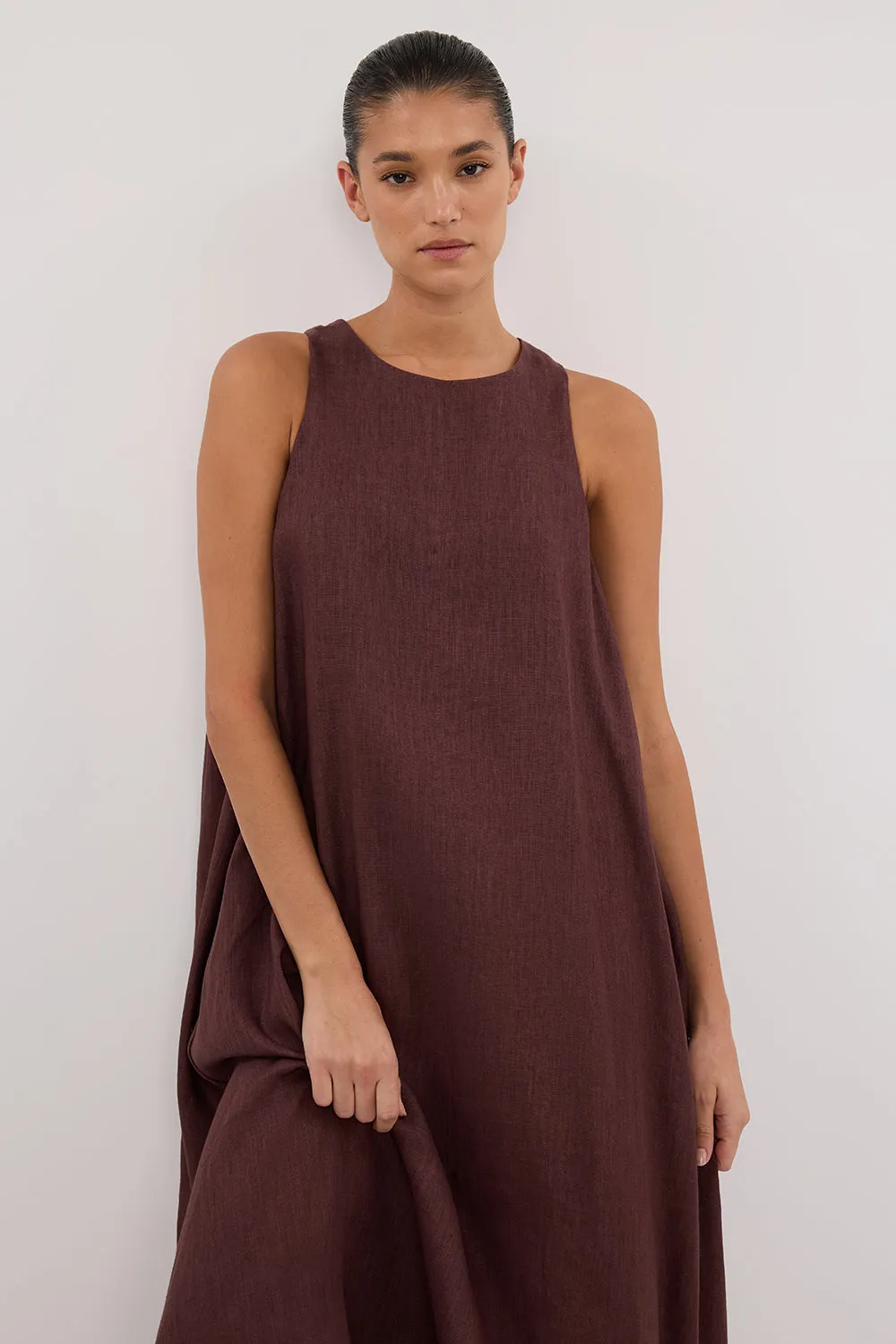 ISABELLE WALNUT LINEN MIDI DRESS sold by Dissh product image thumbnail 2