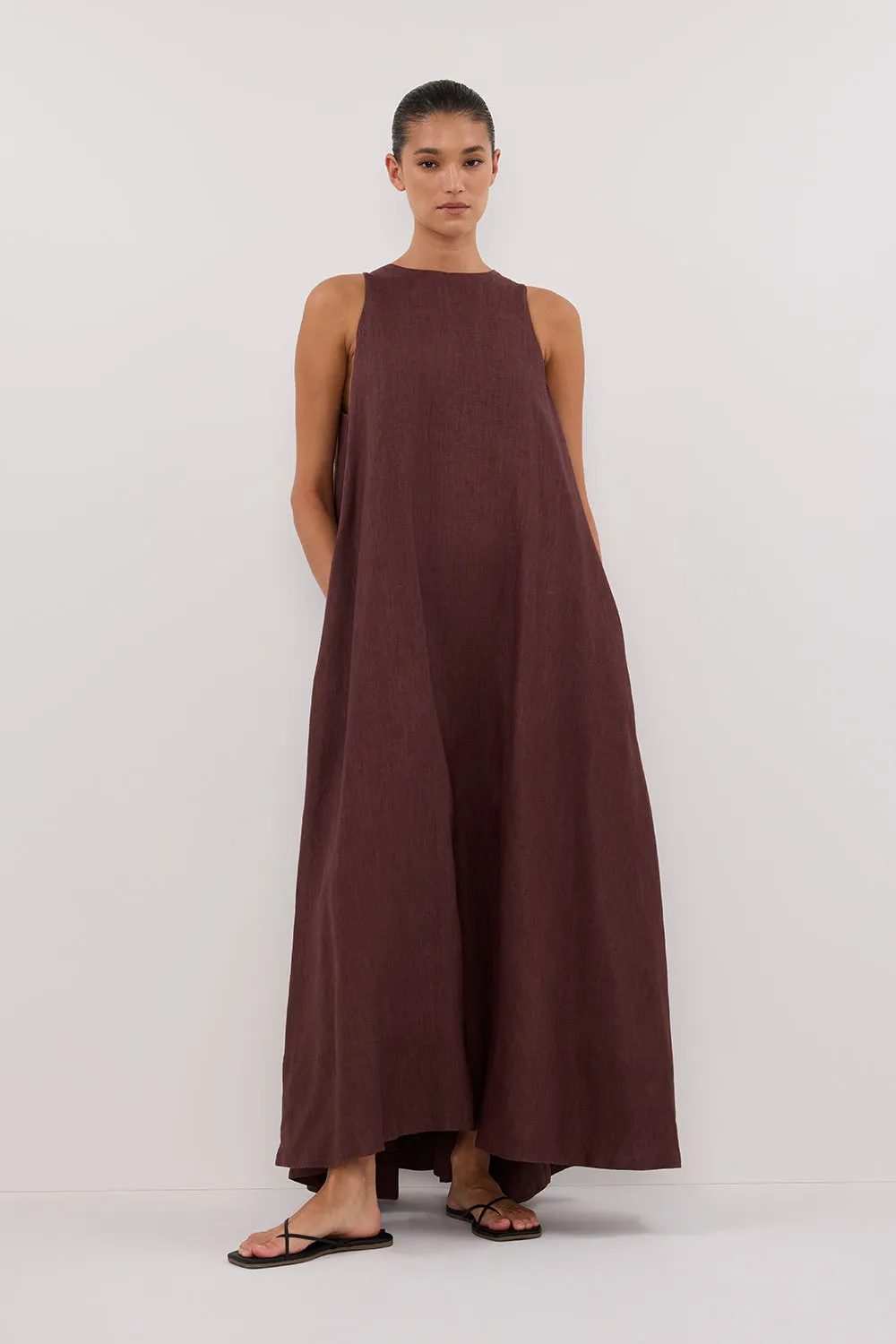 ISABELLE WALNUT LINEN MIDI DRESS sold by Dissh