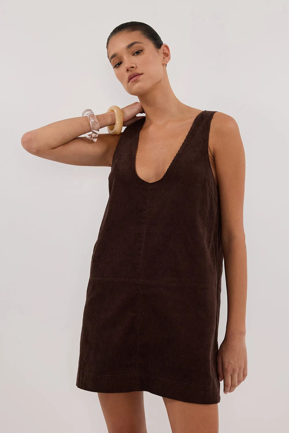 MILA CHOC COTTON CORDUROY MINI DRESS sold by Dissh