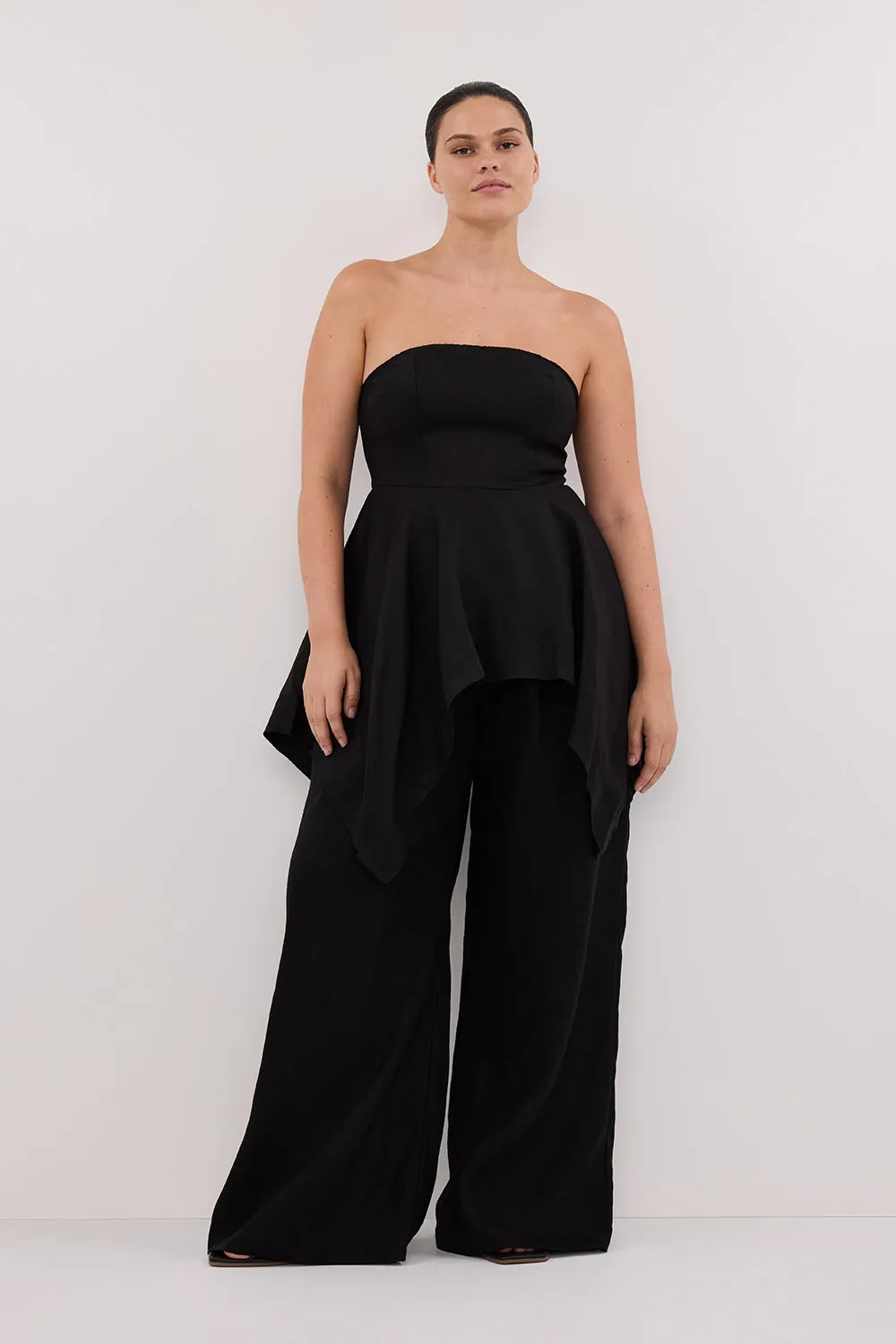 LUNA BLACK LINEN HANDKERCHIEF TOP sold by Dissh