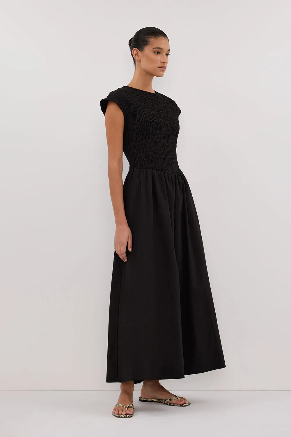ROMA BLACK CAP SLEEVE MIDI DRESS sold by Dissh product image thumbnail 3