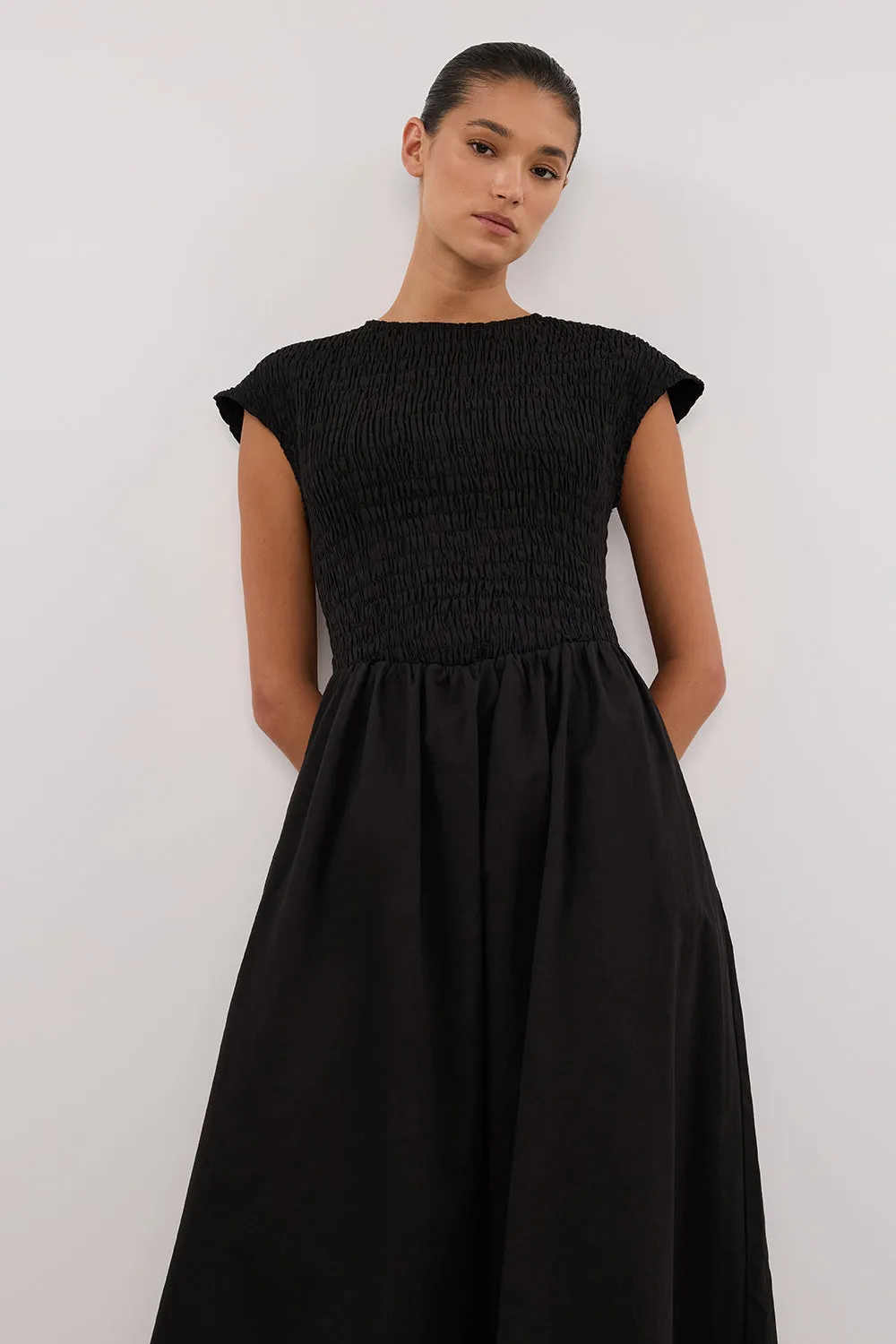 ROMA BLACK CAP SLEEVE MIDI DRESS sold by Dissh product image thumbnail 2
