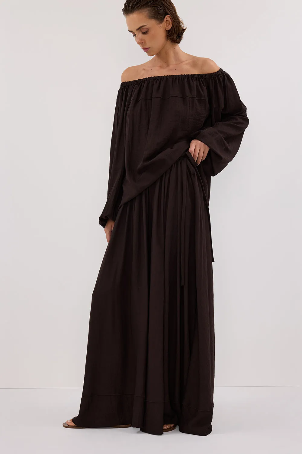 SHANIYA BITTER CHOC BOHO MAXI SKIRT sold by Dissh