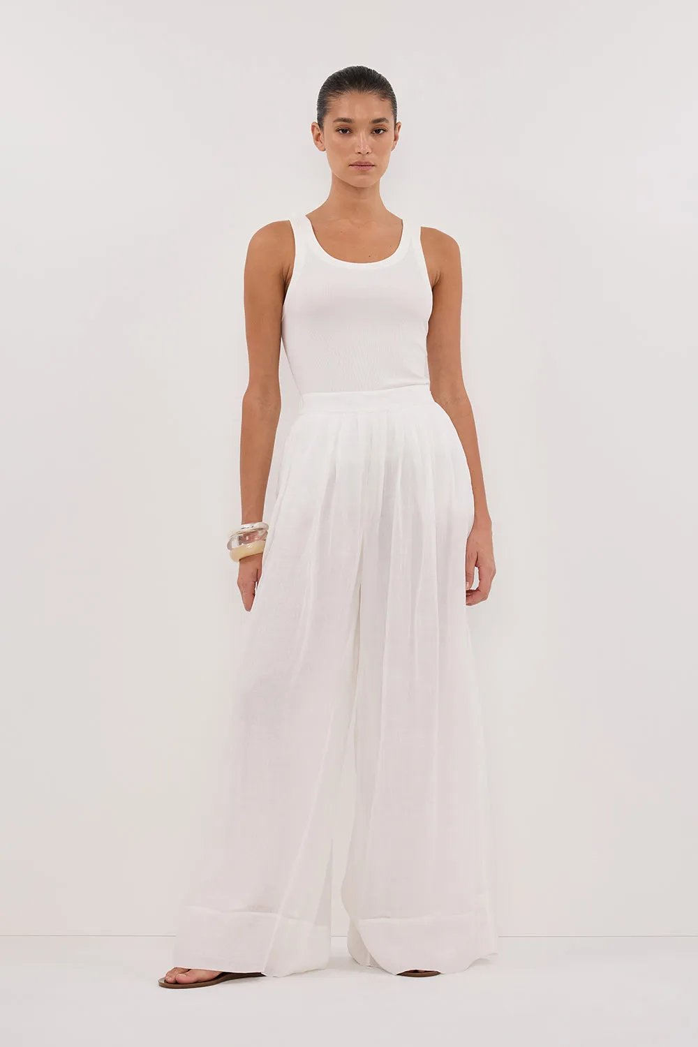 CARMEL WHITE RAMIE PANT sold by Dissh