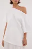 ESME WHITE ASYM BOAT NECK TEE sold by Dissh