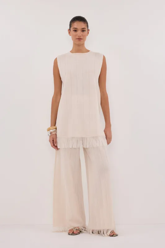 ARIA CREAM FRINGED KNIT PANT sold by Dissh