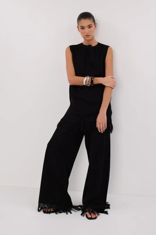 ARIA BLACK FRINGED KNIT PANT sold by Dissh