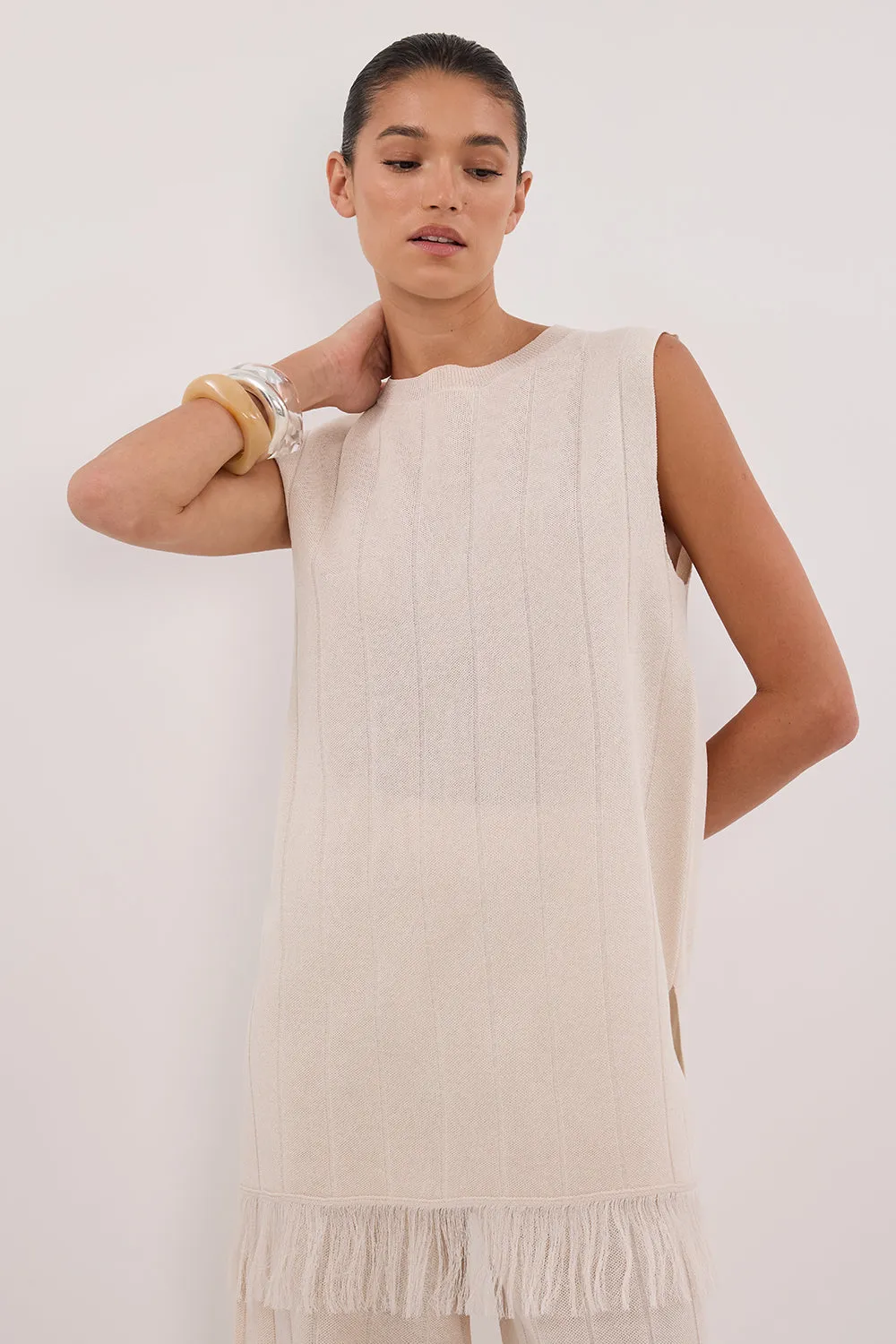 ARIA CREAM FRINGED TUNIC TOP sold by Dissh product image thumbnail 2