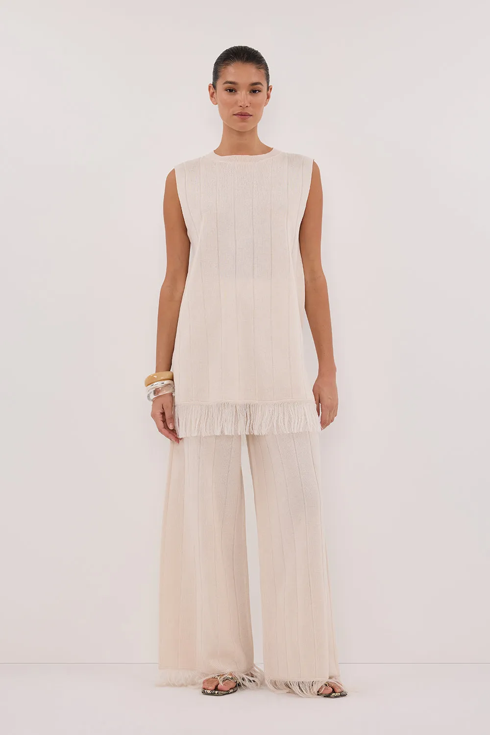 ARIA CREAM FRINGED TUNIC TOP sold by Dissh