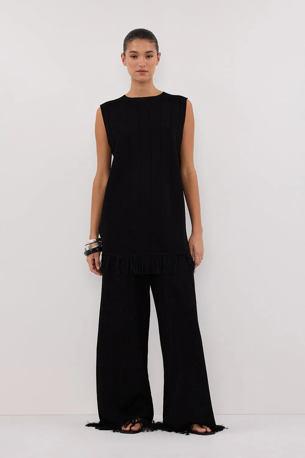 ARIA BLACK FRINGED TUNIC TOP sold by Dissh
