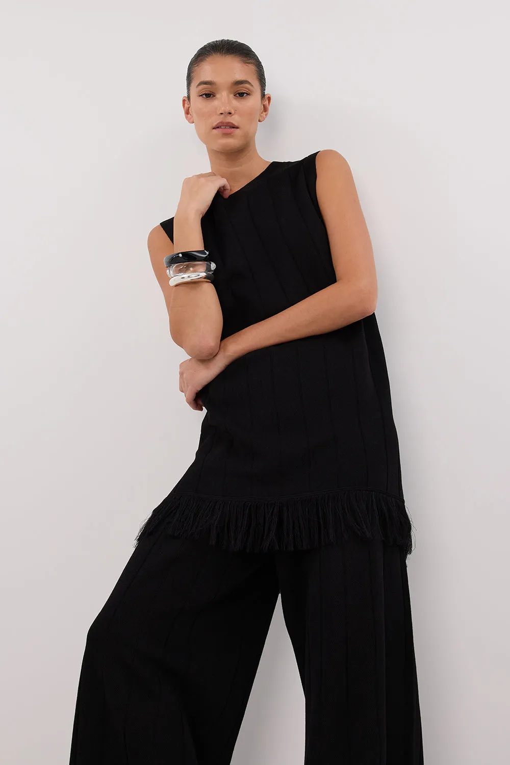 ARIA BLACK FRINGED TUNIC TOP sold by Dissh product image thumbnail 2