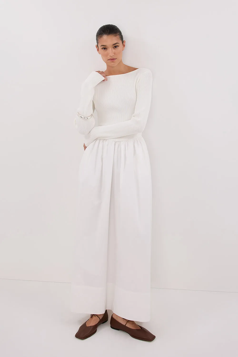 ABIGAIL WHITE HYBRID LONG SLEEVE MIDI DRESS sold by Dissh product image thumbnail 5