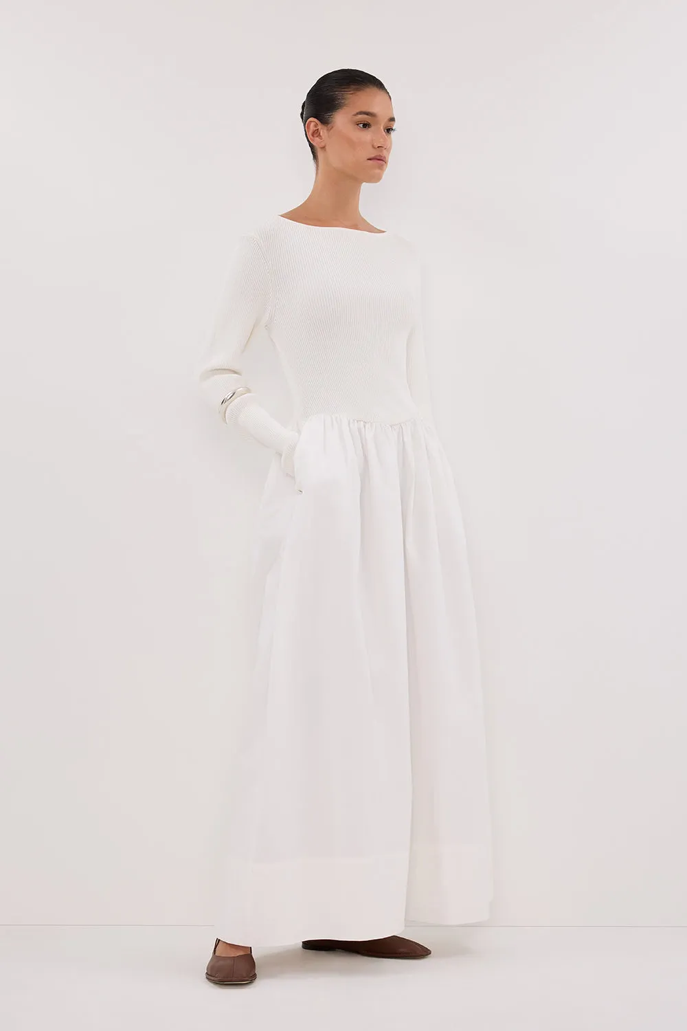 ABIGAIL WHITE HYBRID LONG SLEEVE MIDI DRESS sold by Dissh product image thumbnail 3