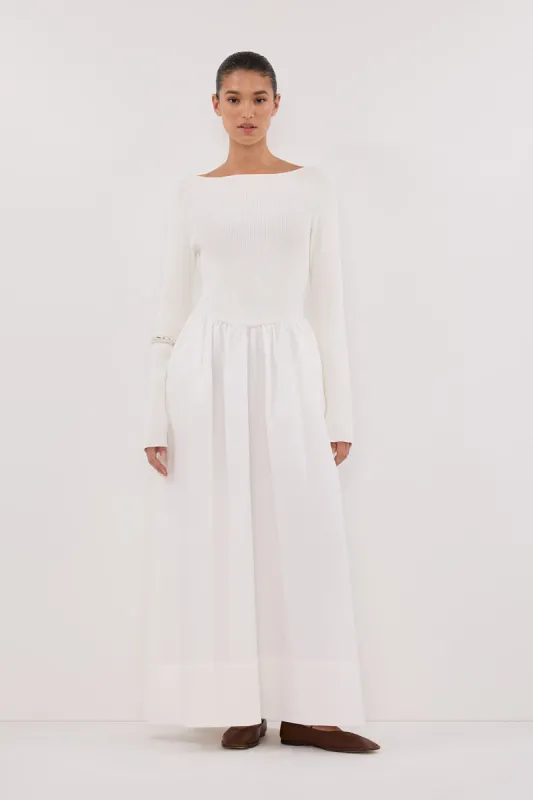 ABIGAIL WHITE HYBRID LONG SLEEVE MIDI DRESS sold by Dissh