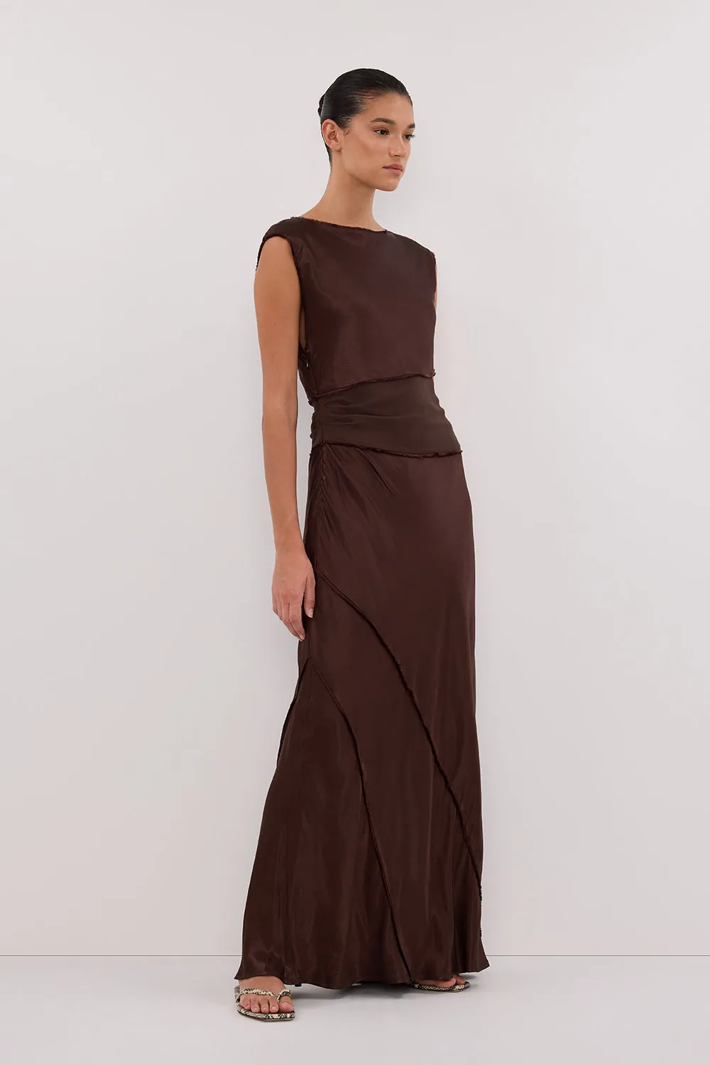 MONICA BITTER CHOCOLATE SATIN MIDI DRESS sold by Dissh product image thumbnail 3