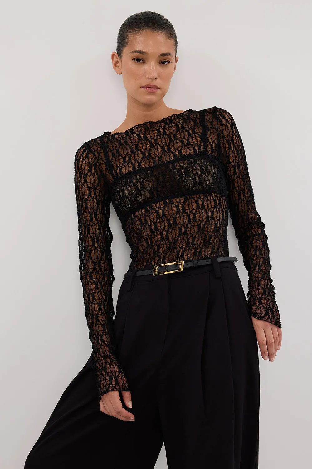 LIZZIE BLACK LACE LONG SLEEVE TOP sold by Dissh