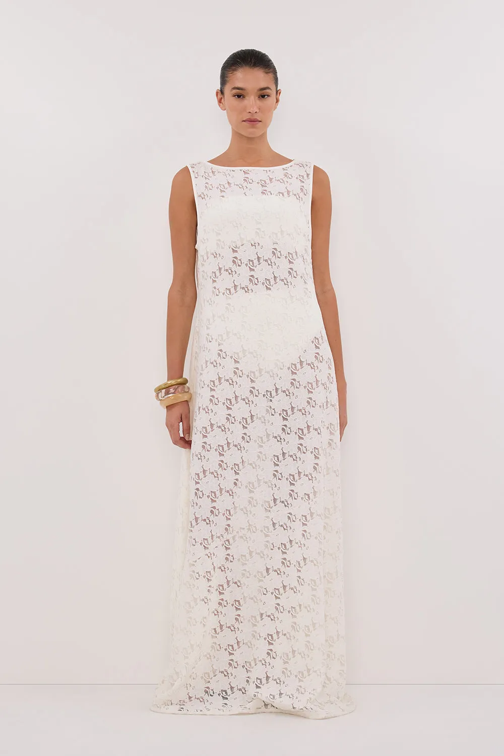 LOULA WHITE LACE MIDI DRESS sold by Dissh