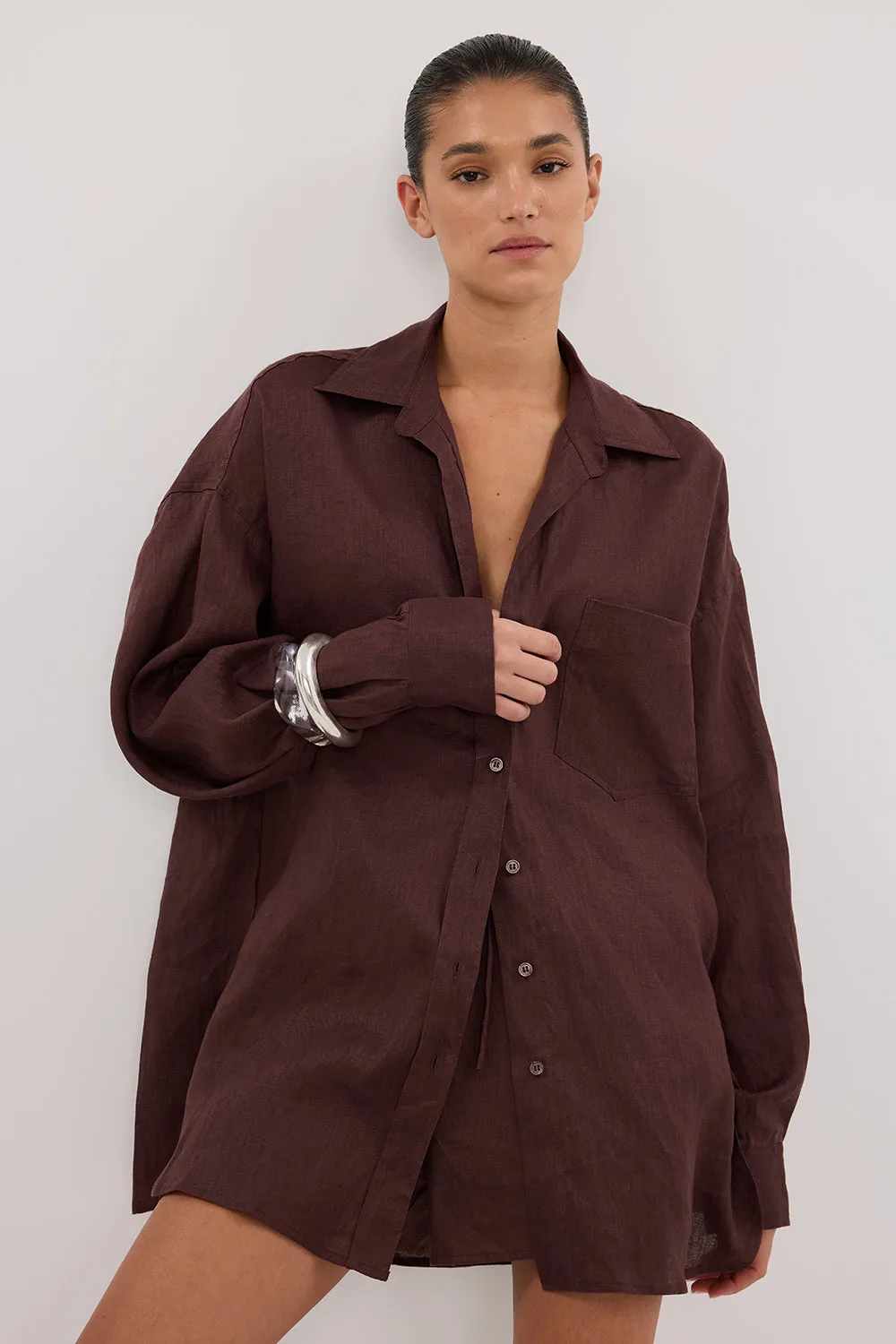 LUNE WALNUT OVERSIZED LINEN SHIRT sold by Dissh product image thumbnail 2