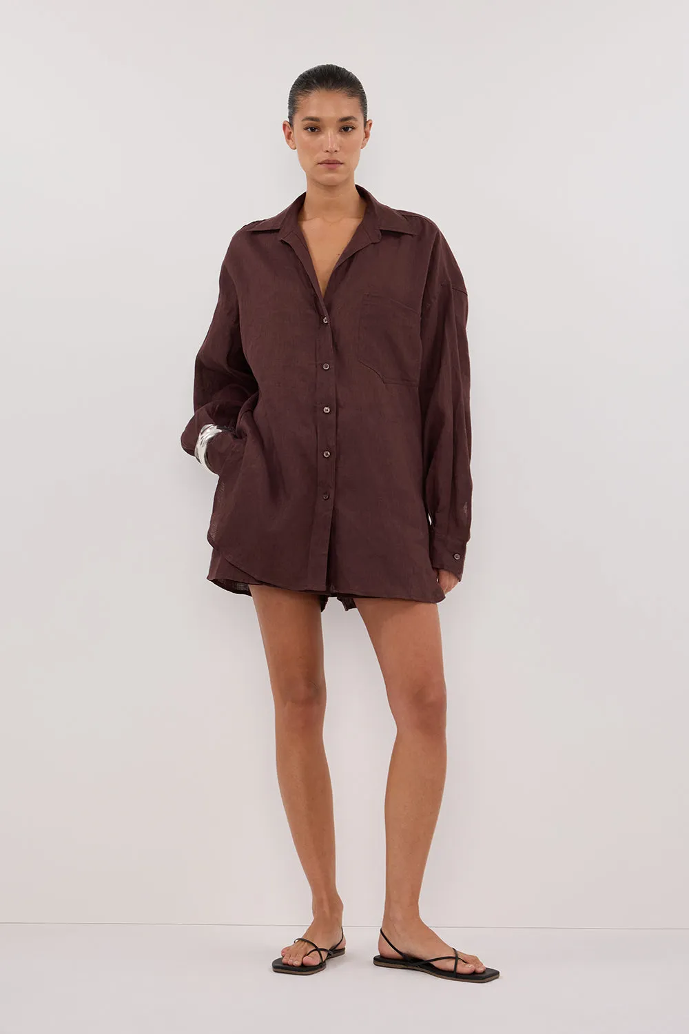 LUNE WALNUT OVERSIZED LINEN SHIRT sold by Dissh