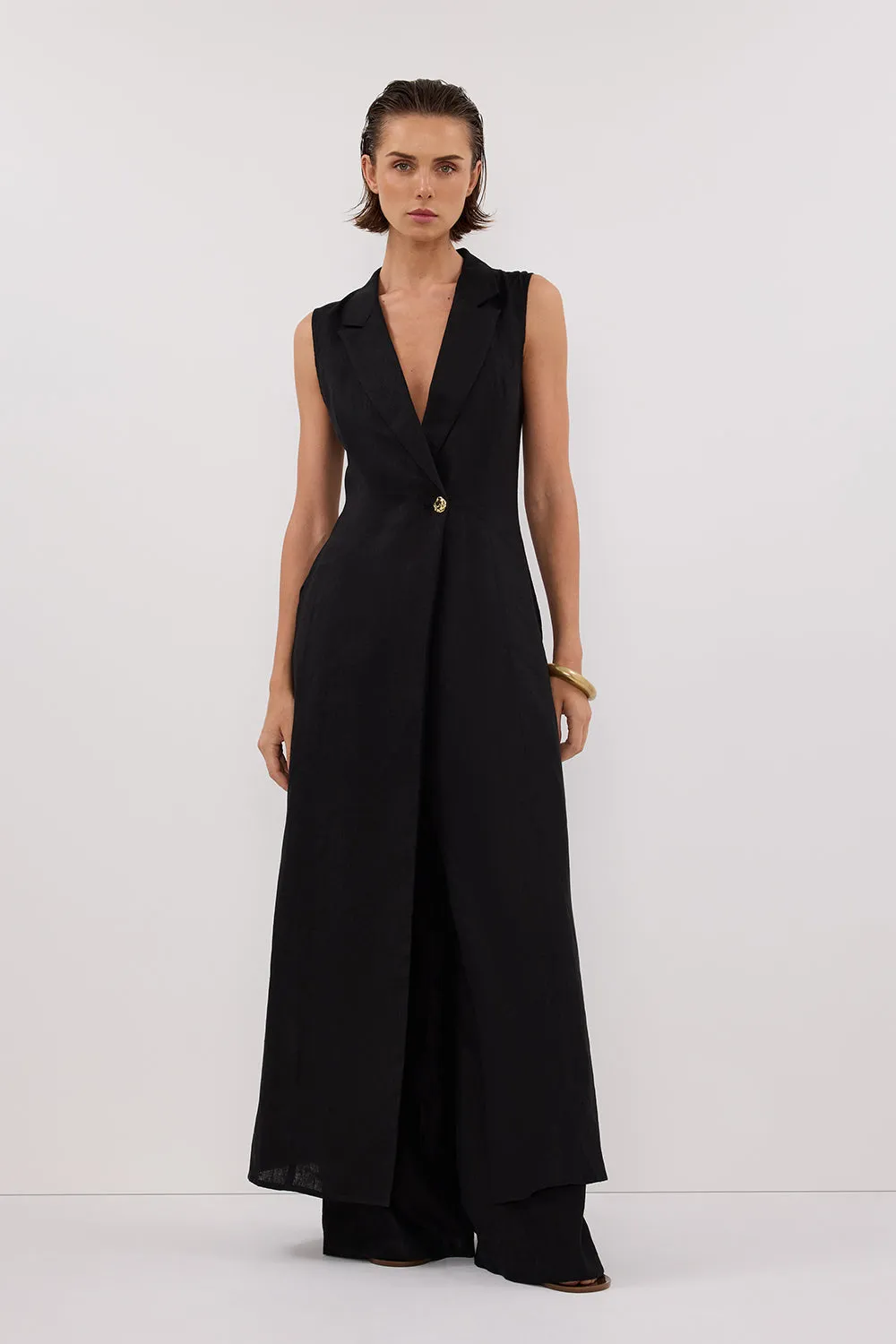 CORA BLACK LINEN MIDI DRESS sold by Dissh product image thumbnail 2