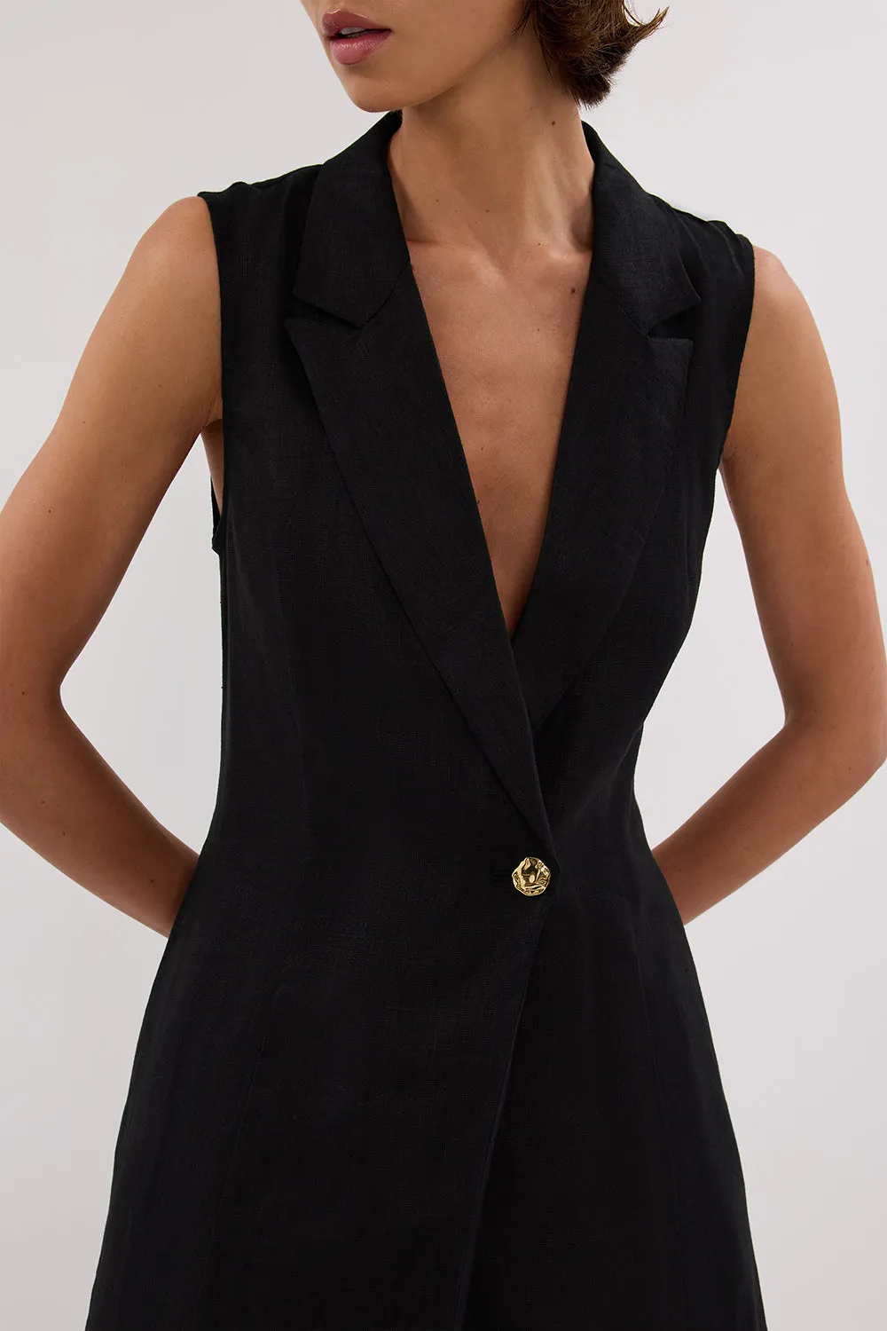 CORA BLACK LINEN MIDI DRESS sold by Dissh product image thumbnail 5