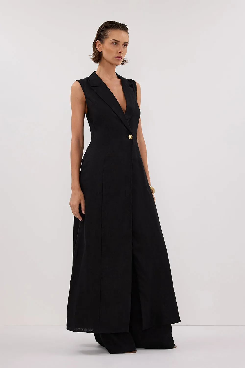 CORA BLACK LINEN MIDI DRESS sold by Dissh product image thumbnail 3