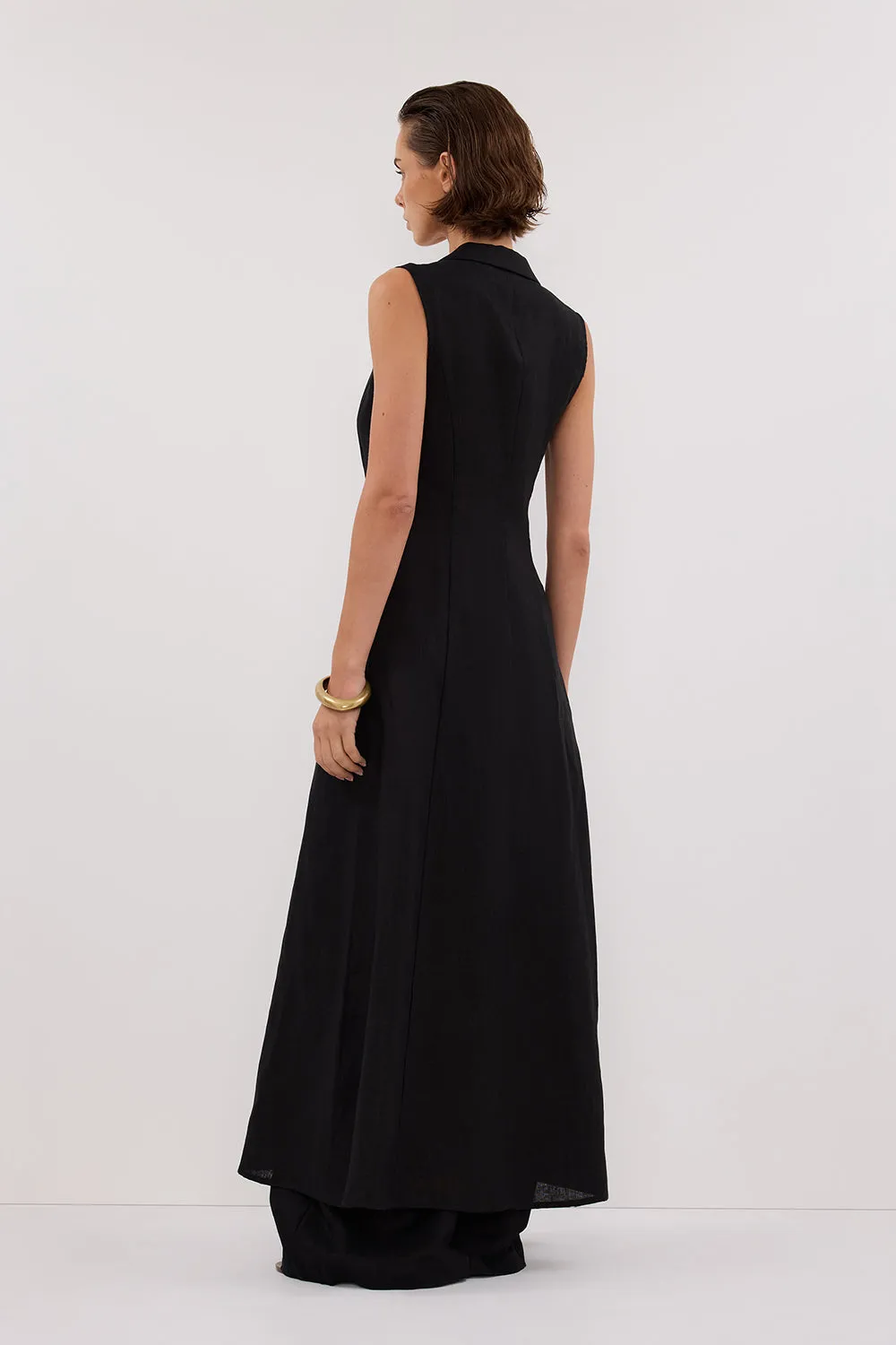 CORA BLACK LINEN MIDI DRESS sold by Dissh product image thumbnail 4