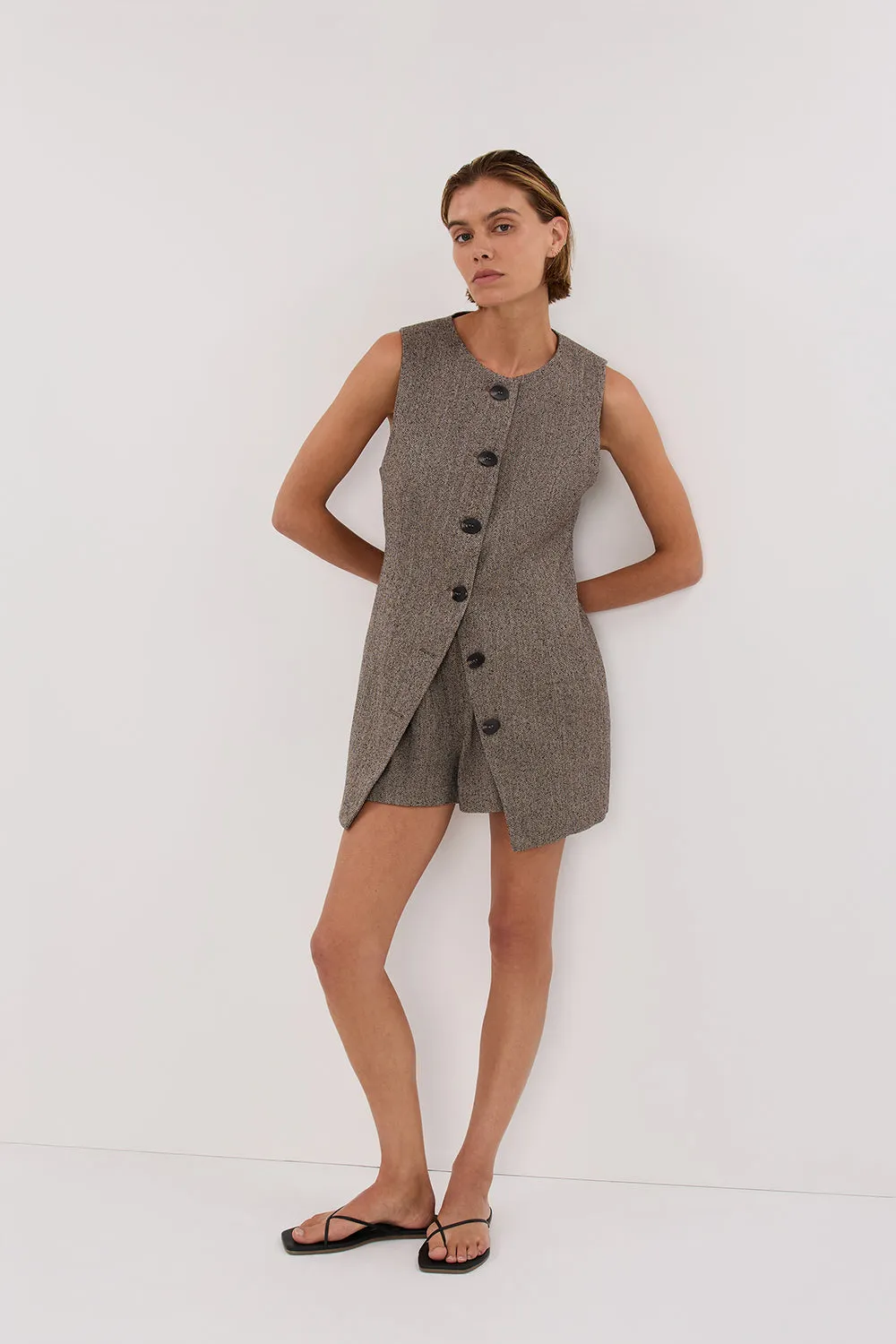 FRANKIE CHOC TWEED TUNIC VEST sold by Dissh