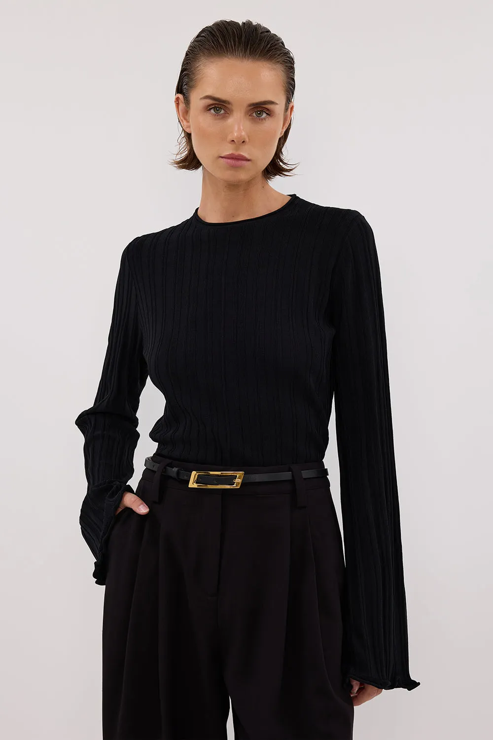 SYLVIA BLACK CREW KNIT TOP sold by Dissh product image thumbnail 2