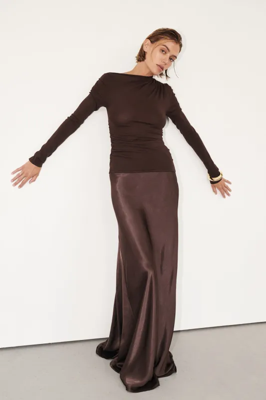 ARIEL CHOC LONG SLEEVE KNIT TOP sold by Dissh