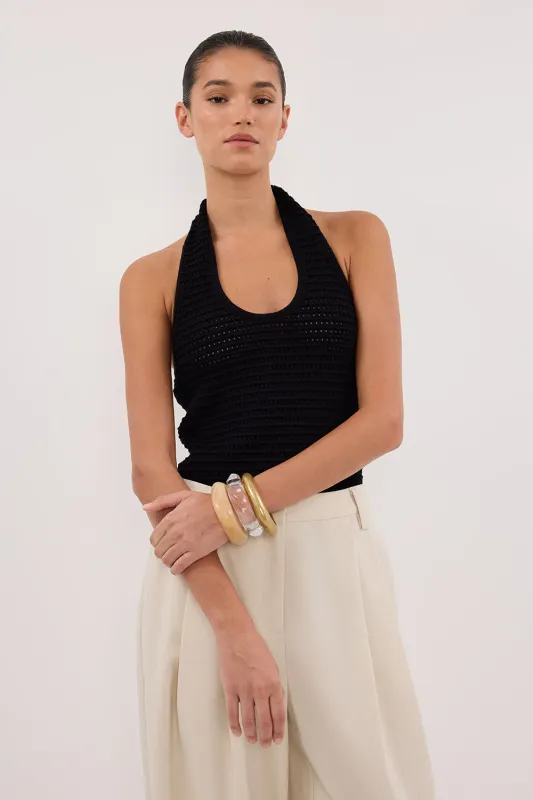 GINA BLACK HALTER CROCHET TOP made by Dissh