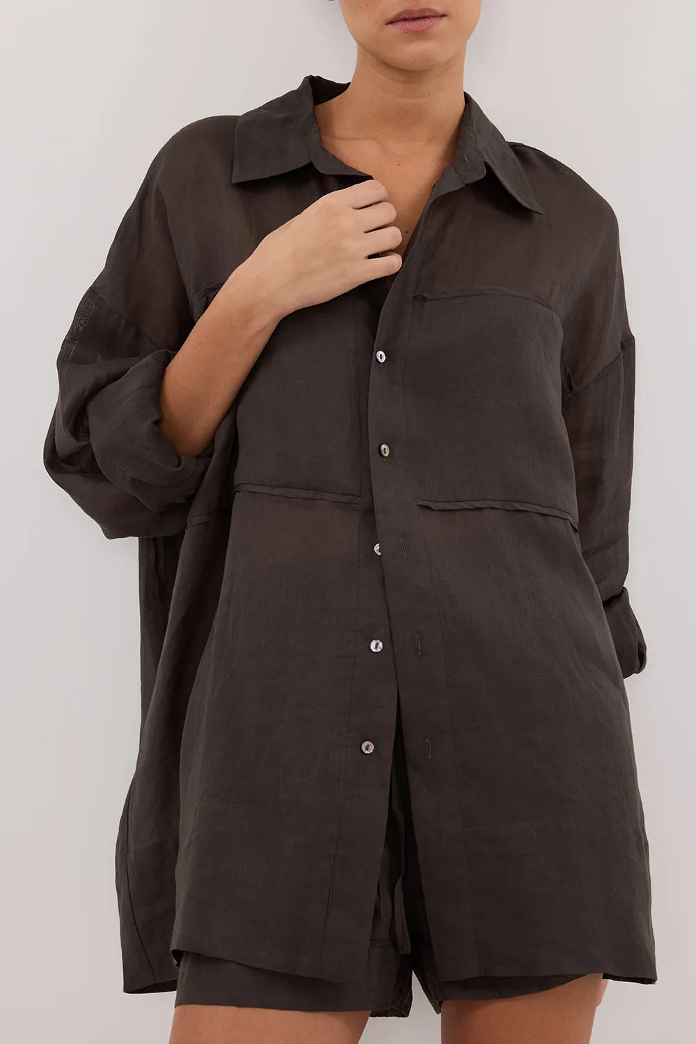 KAI PETROL OVERSIZED RAMIE LONG SLEEVE SHIRT sold by Dissh product image thumbnail 5