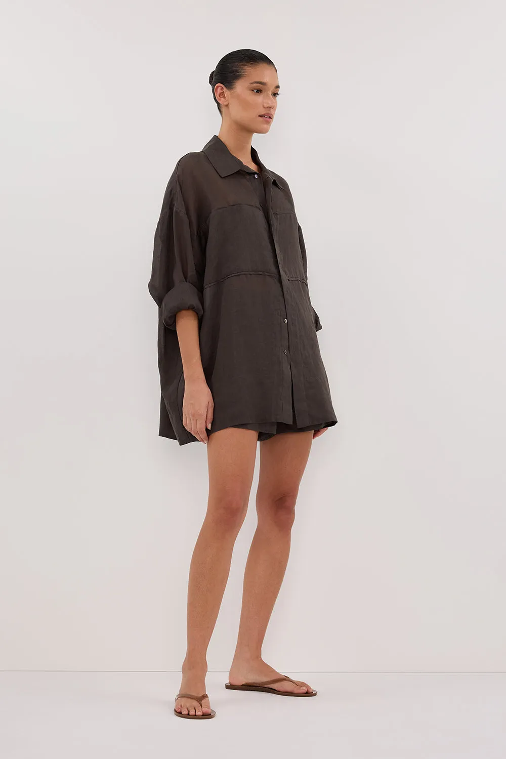 KAI PETROL OVERSIZED RAMIE LONG SLEEVE SHIRT sold by Dissh product image thumbnail 3