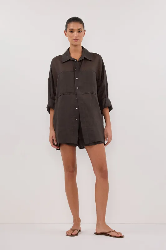 KAI PETROL OVERSIZED RAMIE LONG SLEEVE SHIRT sold by Dissh