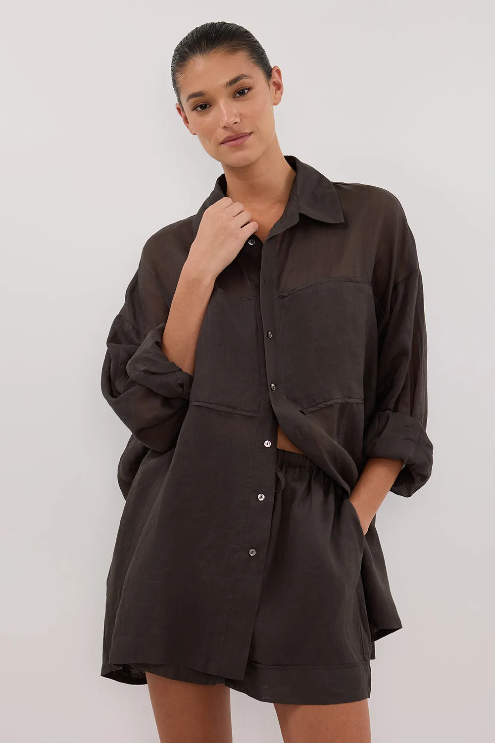 KAI PETROL OVERSIZED RAMIE LONG SLEEVE SHIRT sold by Dissh product image thumbnail 2
