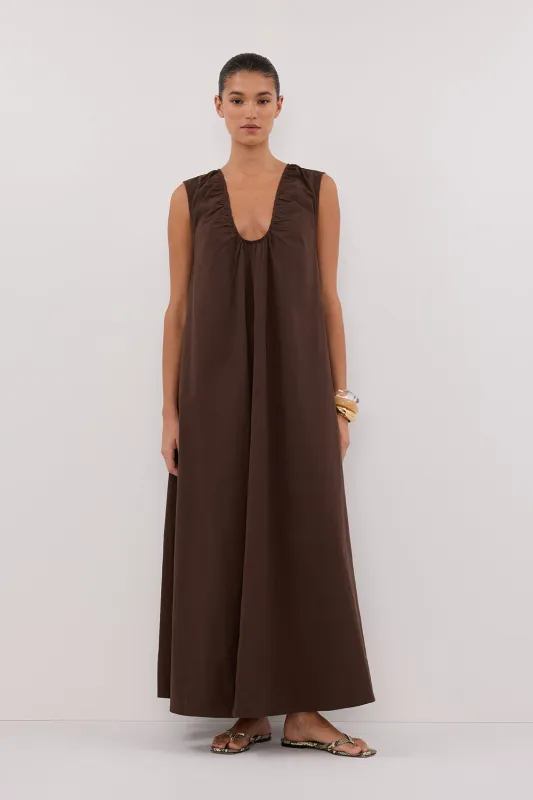 GABBY BITTER CHOC OVERSIZED COTTON MIDI DRESS sold by Dissh