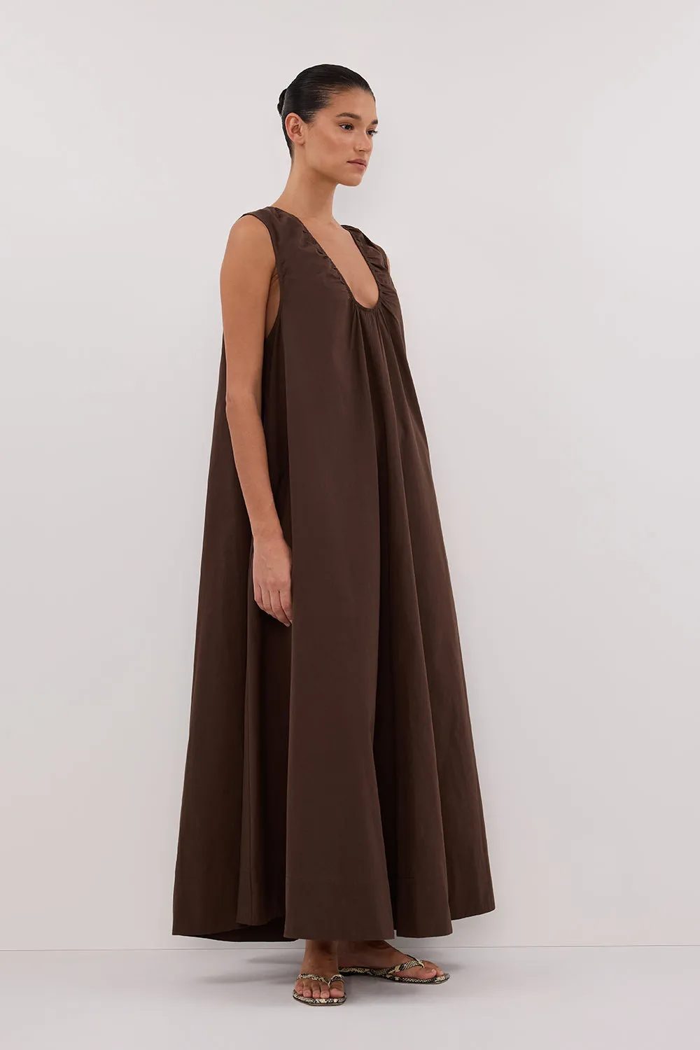GABBY BITTER CHOC OVERSIZED COTTON MIDI DRESS sold by Dissh product image thumbnail 3