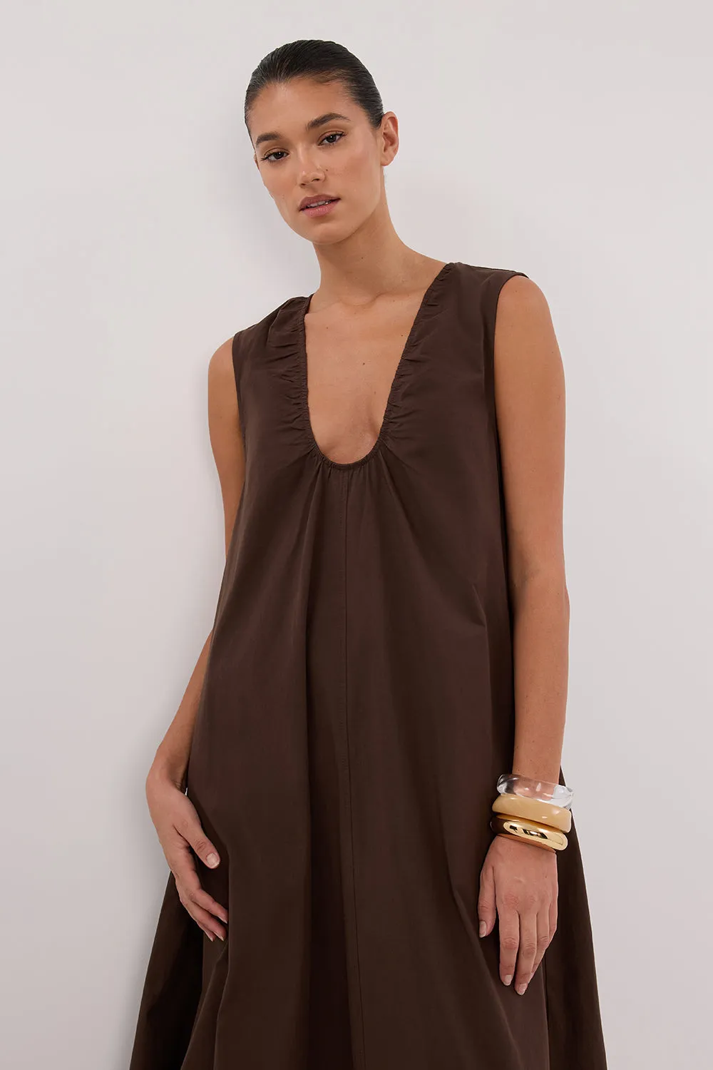 GABBY BITTER CHOC OVERSIZED COTTON MIDI DRESS sold by Dissh product image thumbnail 2