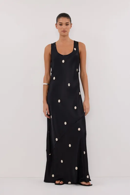 LAURA BLACK SPOT SILK MIDI DRESS sold by Dissh